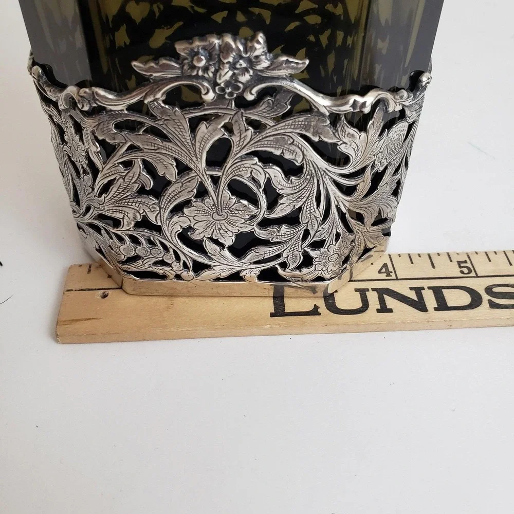 VTG BW Van Eldik Green Glass & Sterling Silver‎ Decanter. Netherlands. 126g 925